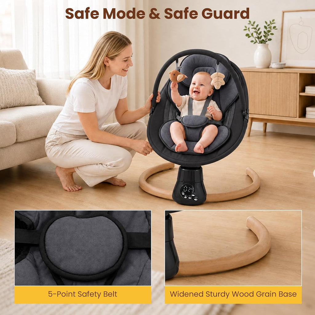 Black Smart Electric Baby Swing for Infants with 10 Preset Melodies