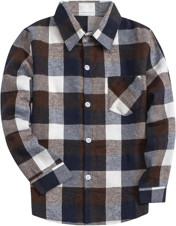 Boys Flannel Plaid Long Sleeve Button Down Shirt