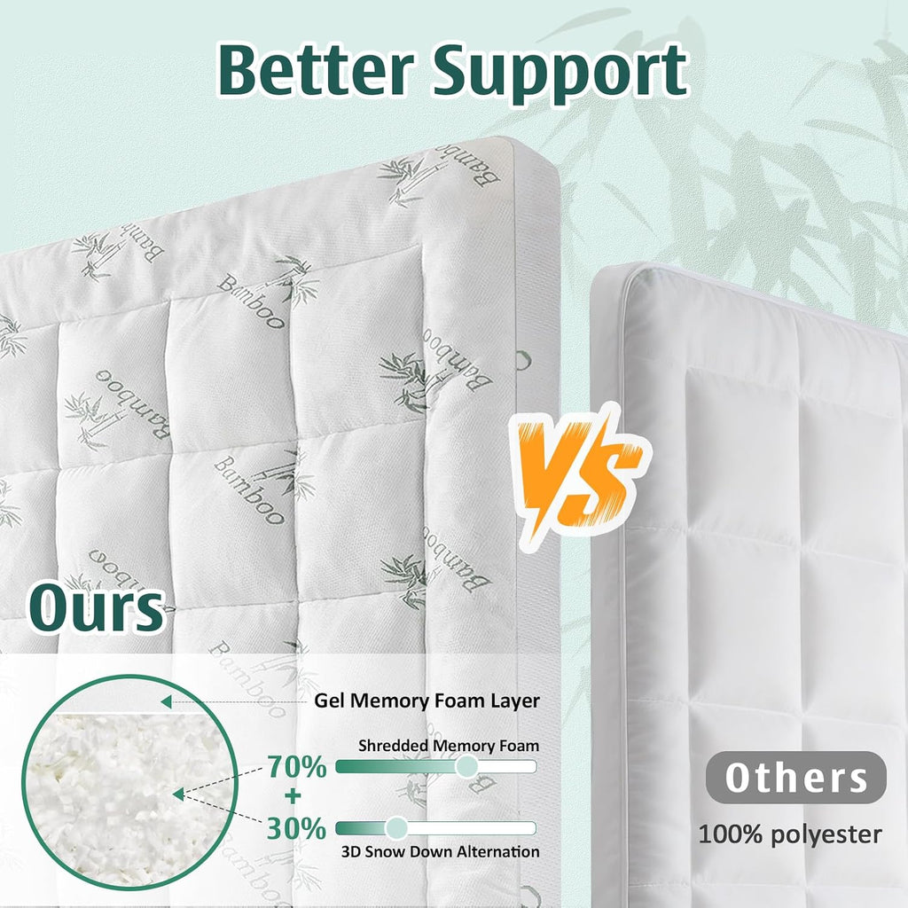 Memory Foam Mattress Topper Queen, Viscose Derived from Bamboo | Pillow Top Mattress Pad for Back Pain Relief | Deep