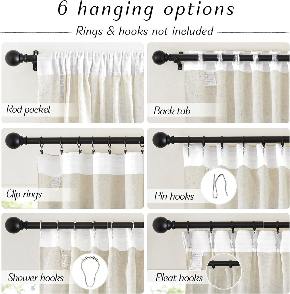 Natural Linen and polyester 102 inch Curtains, Back Tab & Rod Pocket with Pleat Tab Privacy Added with Light