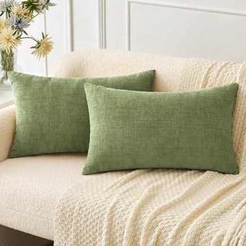 Soft Chenille Lumbar Throw Pillow Covers Sage Green 14x22 Pack of 2