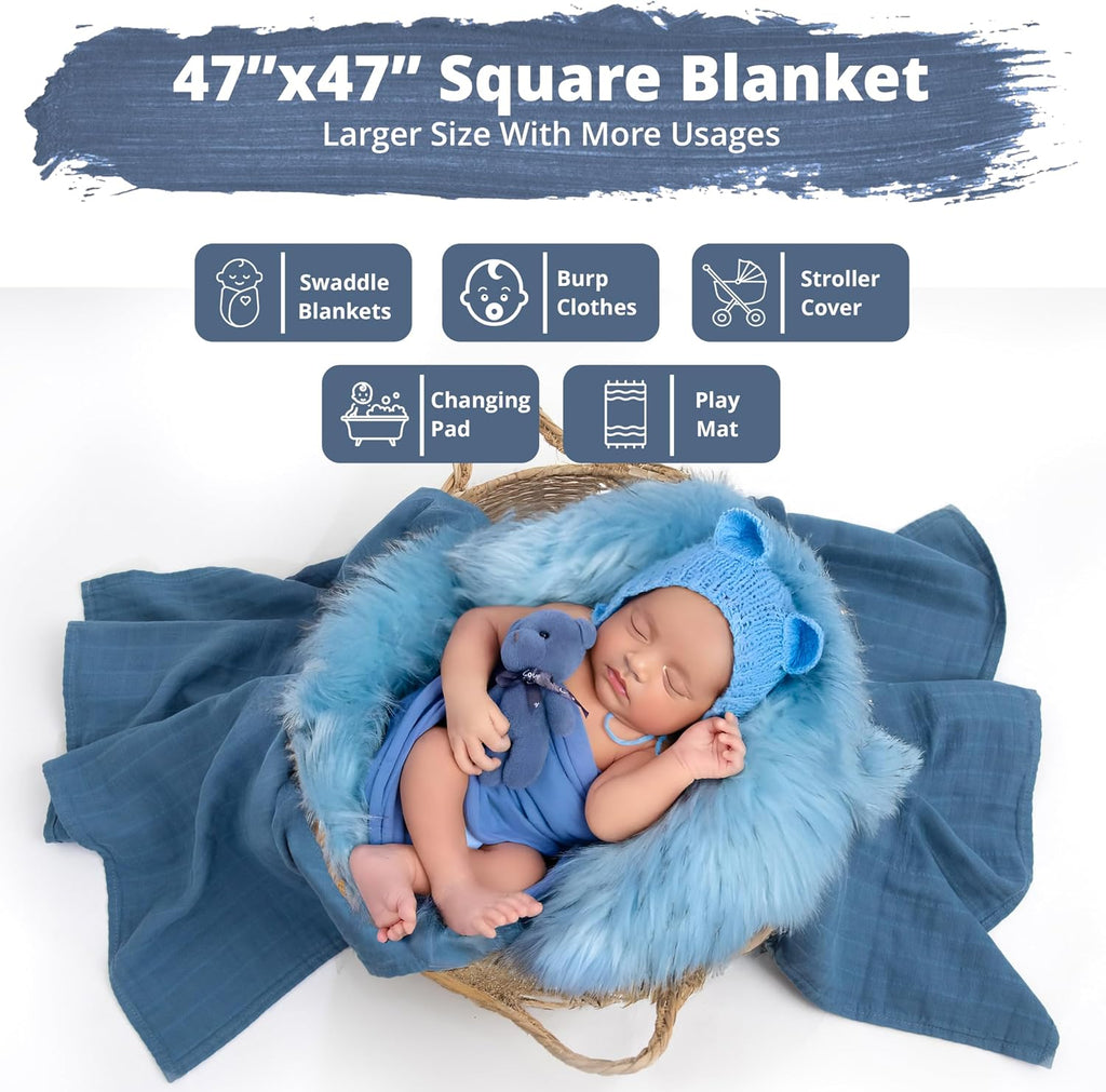 Organic Muslin Swaddle Blankets, 100% Organic Cotton, Baby Wrap for Boys and Girls, Soft Breathable