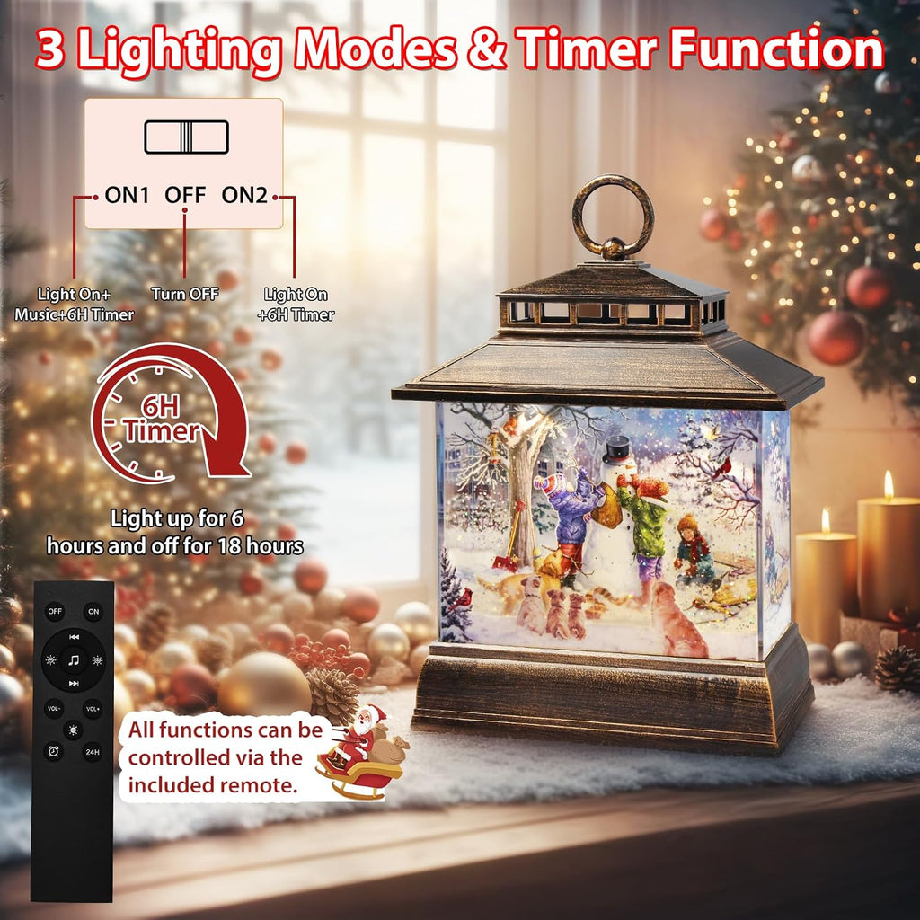 Christmas Snow Globe Lantern Water Glittering Lantern with 8 Songs & 6H Timer Romote Control Christmas Snow Globes