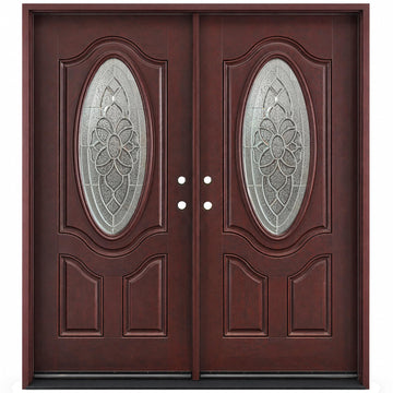 Fiberglass Double-Open Doors, Dark Mahogany Finish, Quick Install, Heavy-Duty Entry Doors (Right-Hand, Double