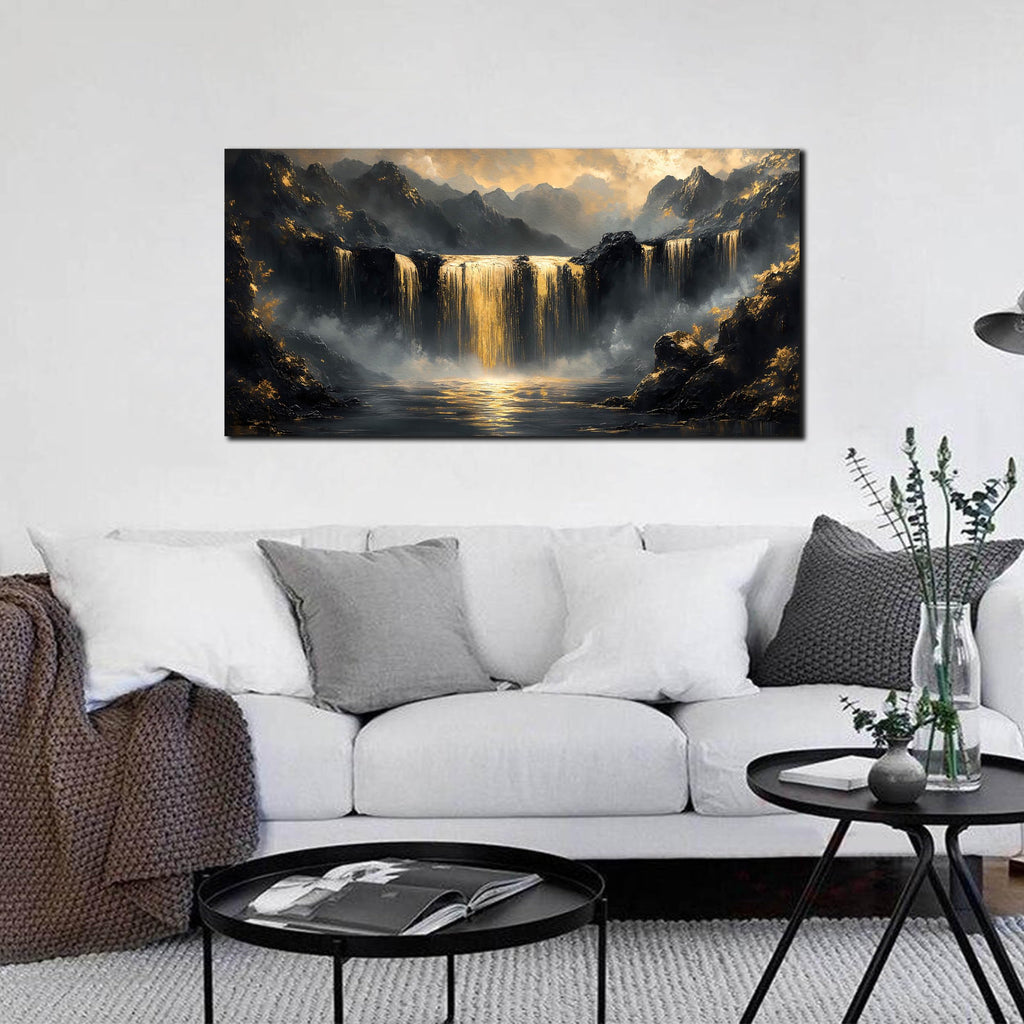 Waterfall Canvas Wall Art - Mountain Art Wall Decor - Modern Wall Art Size 20" x 40"
