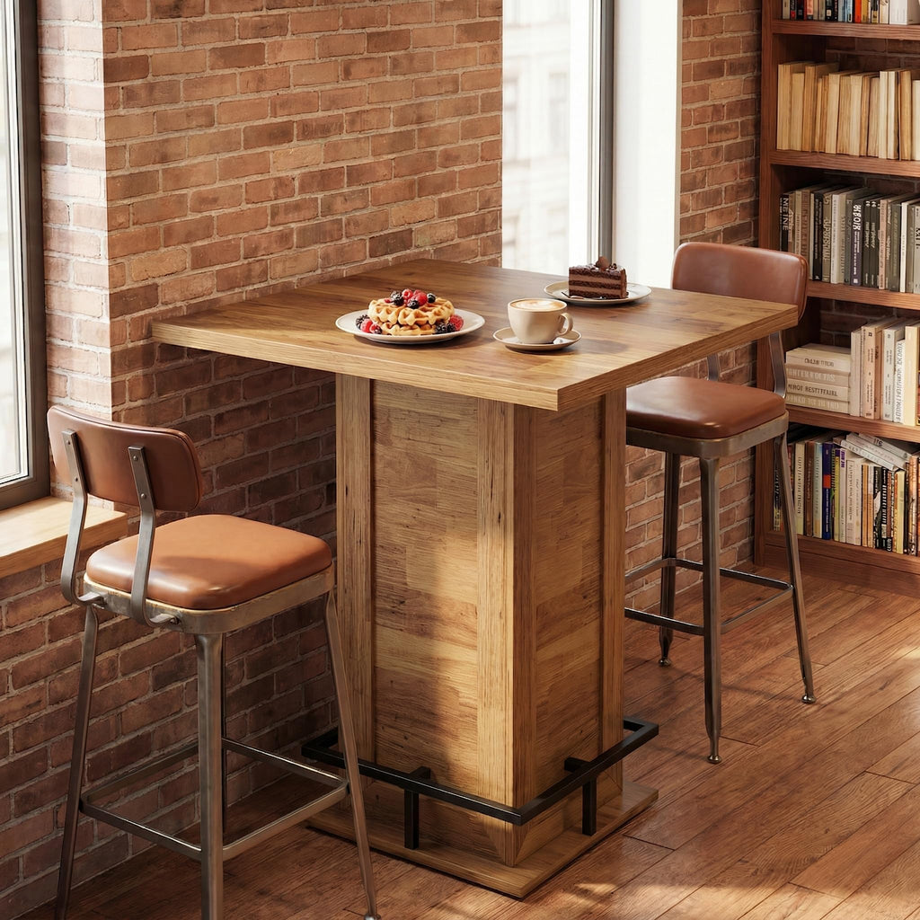 Square Bar Height Table, 39.4" H Counter Height Pub Table, High Top Kitchen Bar Table with Footrest, Restaurant