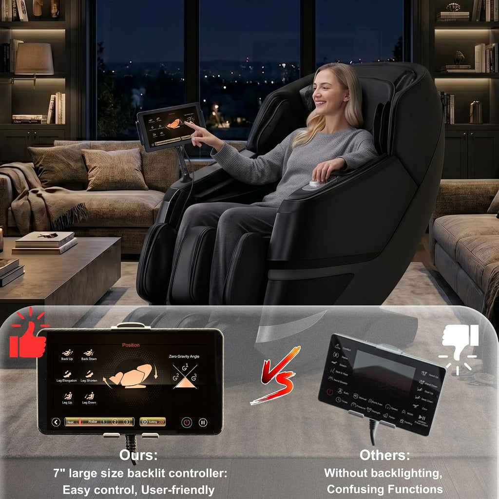 MT339 4D Massage Chair Full Body Recliner, OTA Update, Deep Black | Yoga stretch, 22+5 modes, body scan, app and AI