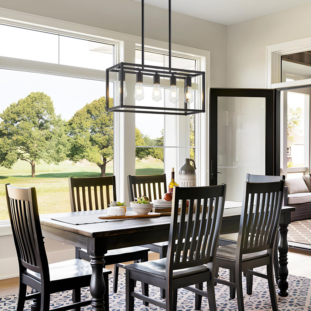 5-Light Kitchen Light Fixtures Black Farmhouse Chandelier Rectangular Dining Room Light Fixture Linear Pendant