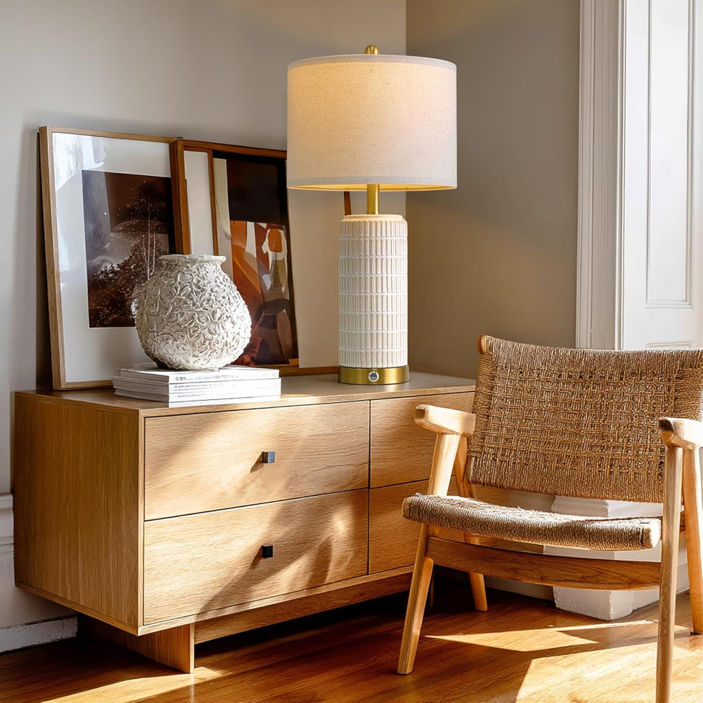 Touch Bedside Table Lamps with USB Ports Living Room, 25'' Dimmable Nightstand Touch Lamps