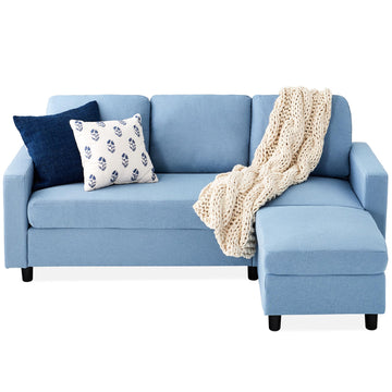 Upholstered Sectional Sofa, Bonus Room, Compact Spaces w/Chaise Lounge, 3-Seat, L-Shape Design, Reversible Ottoman