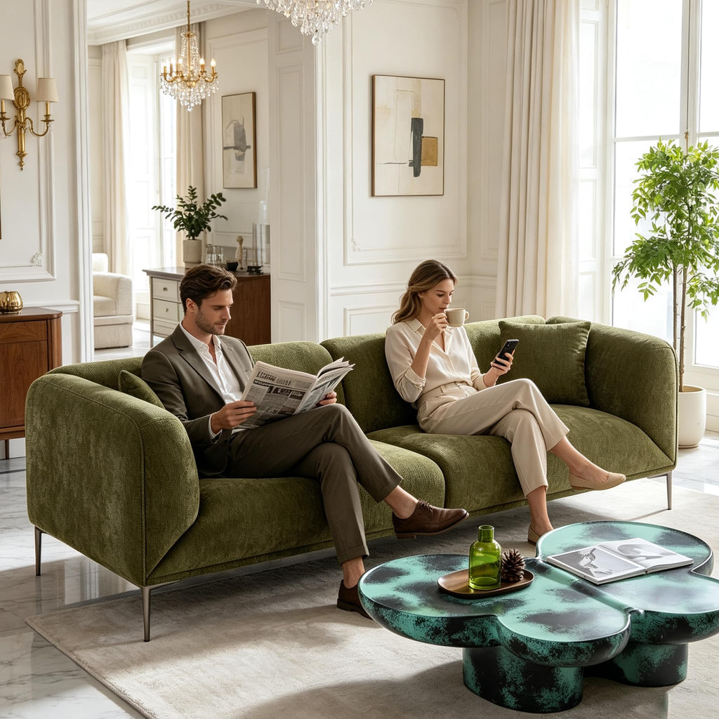 82.7" Modern Sofa Boucle Couch, 2 Pillows, Metal Feet.