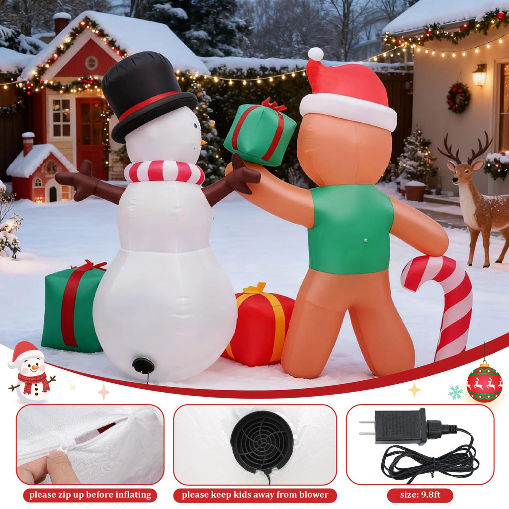 6FT Christmas Inflatable Decoration, Built-in LED Lighting Gingerbread Man Snowman Gift Box, Suitable for Inflatable