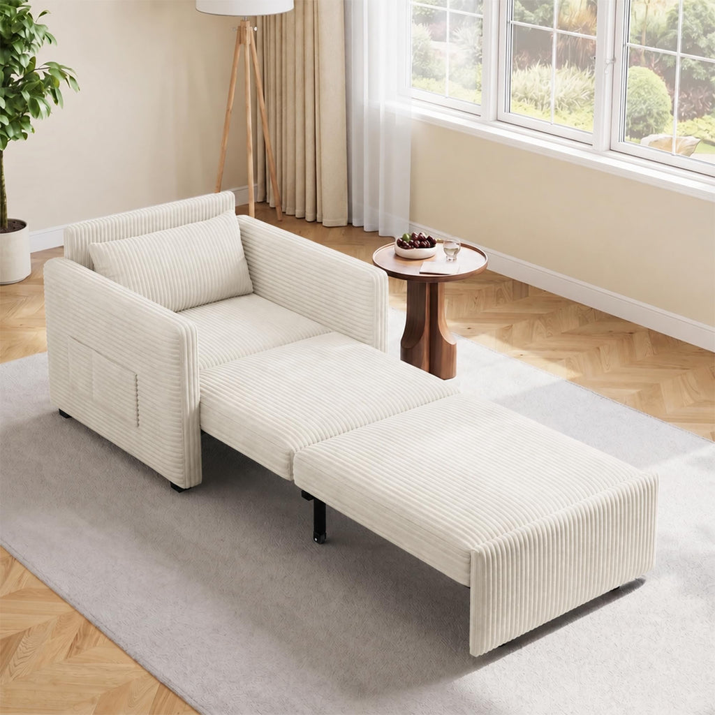 75.2" Sleeper Chair Pull Out Bed, 3 in 1 Corduroy Sleeper, Beige