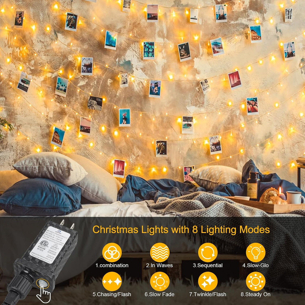 200FT 600LED Christmas Lights Plug ,Warm White Waterproof Fairy Lights with Timer/8 Modes, Christmas Tree Lights