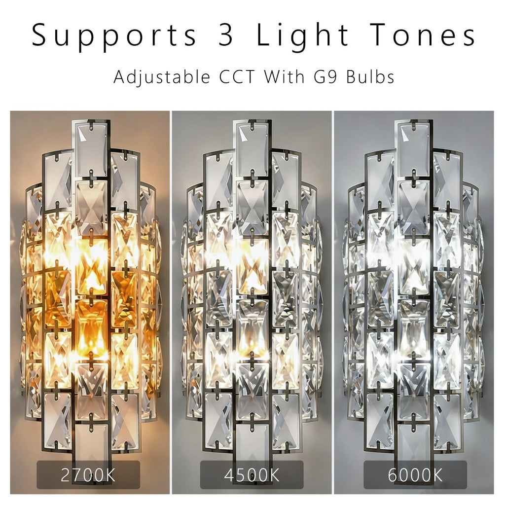 Polished Chrome K9 Crystal Wall Sconce with Touch Switch
