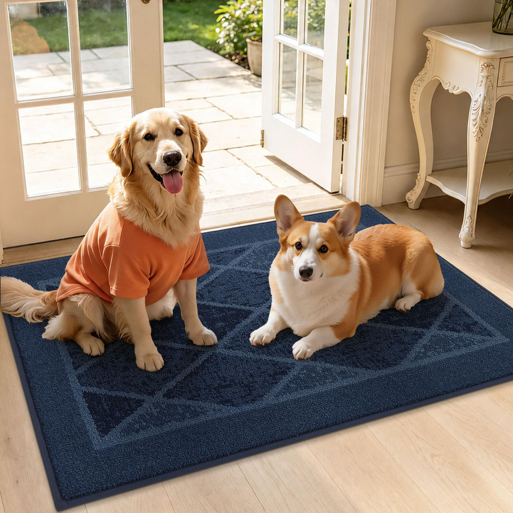 Dirt Trapper Door Mats 36" x 60", Non-Slip Washable, Navy Blue