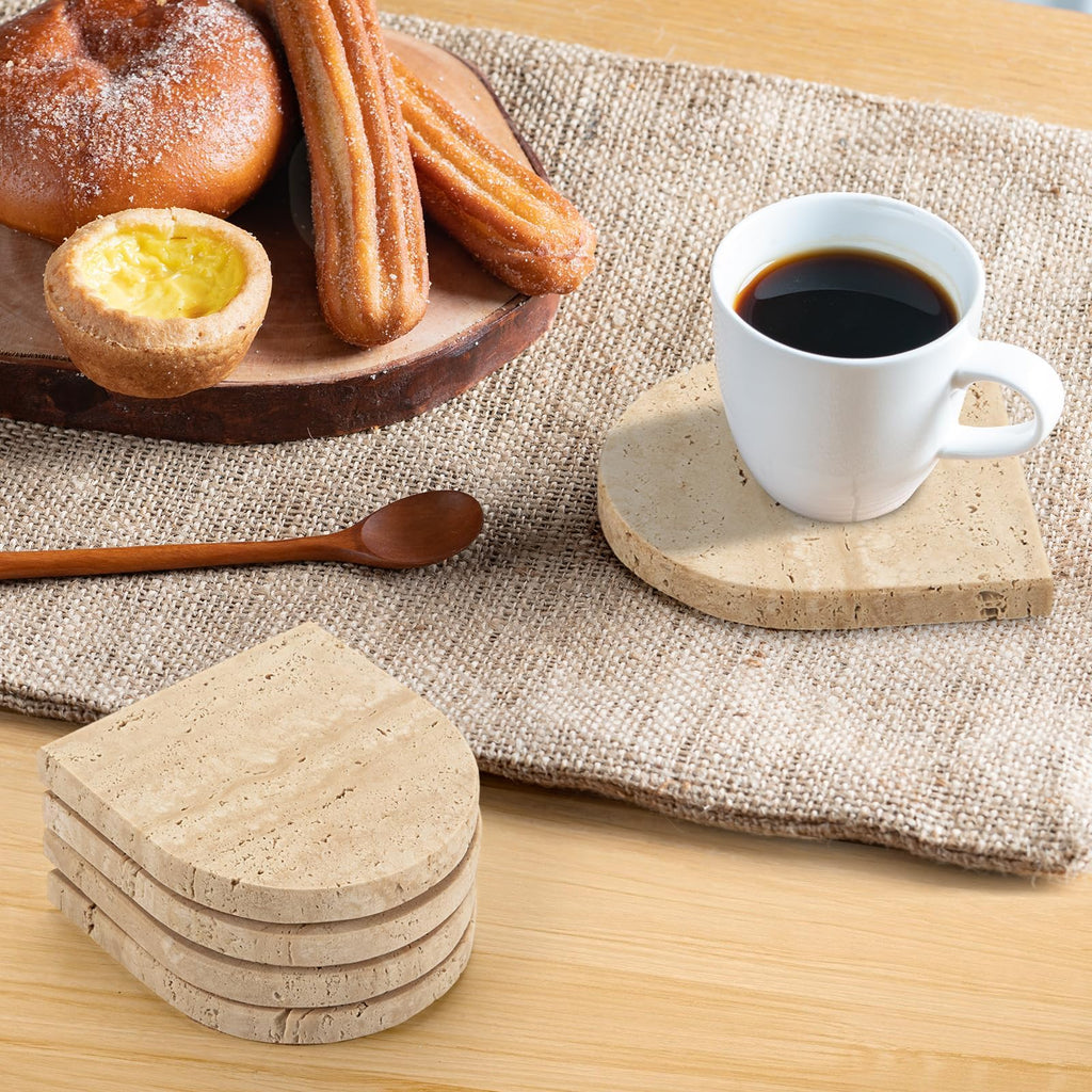 Marble Coaster for Drinks Set of 5 Natural Travertine Coasters Decor Coffee Table, Modern Style Stone Cup Mat warming