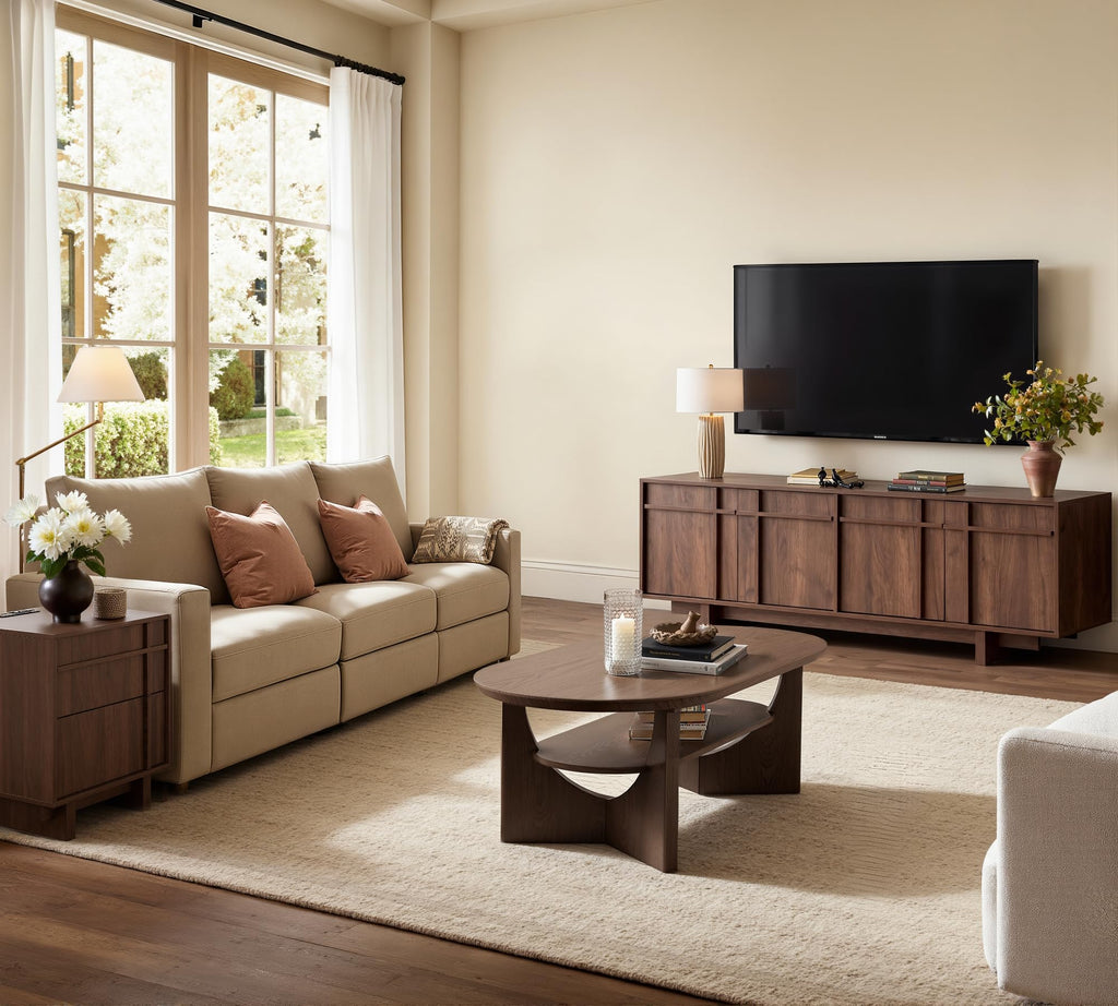 65.6" Mid Century Modern TV Stand for 75 Inch TV, Walnut