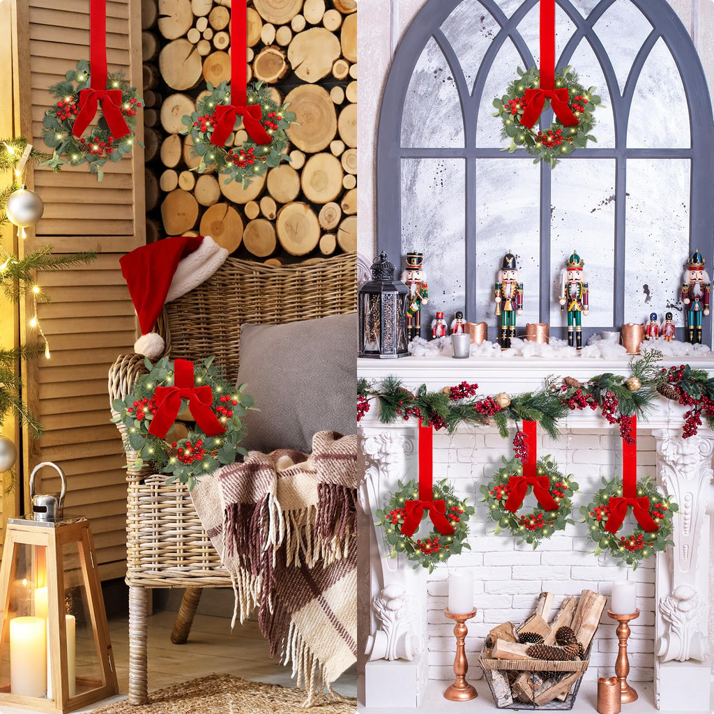 4 Pcs 9 Inch Mini Christmas Wreaths for Cabinets Small Xmas Wreath