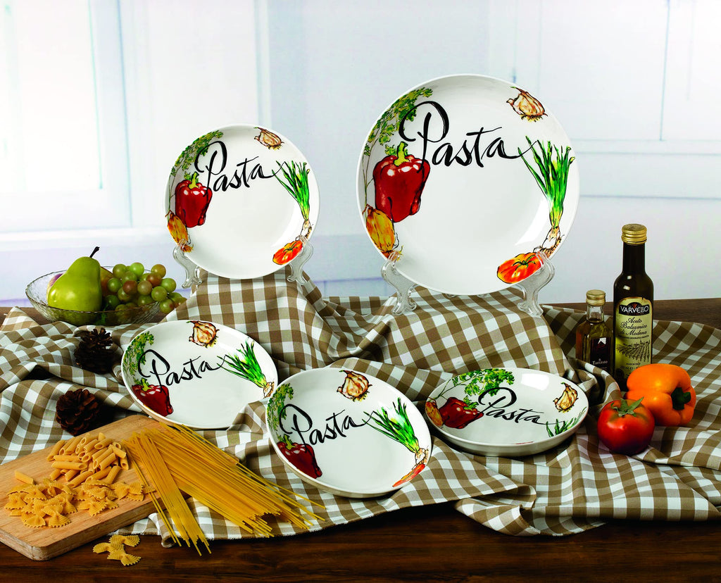 5Piece Porcelain Pasta Set Vegetable Design, Multicolor