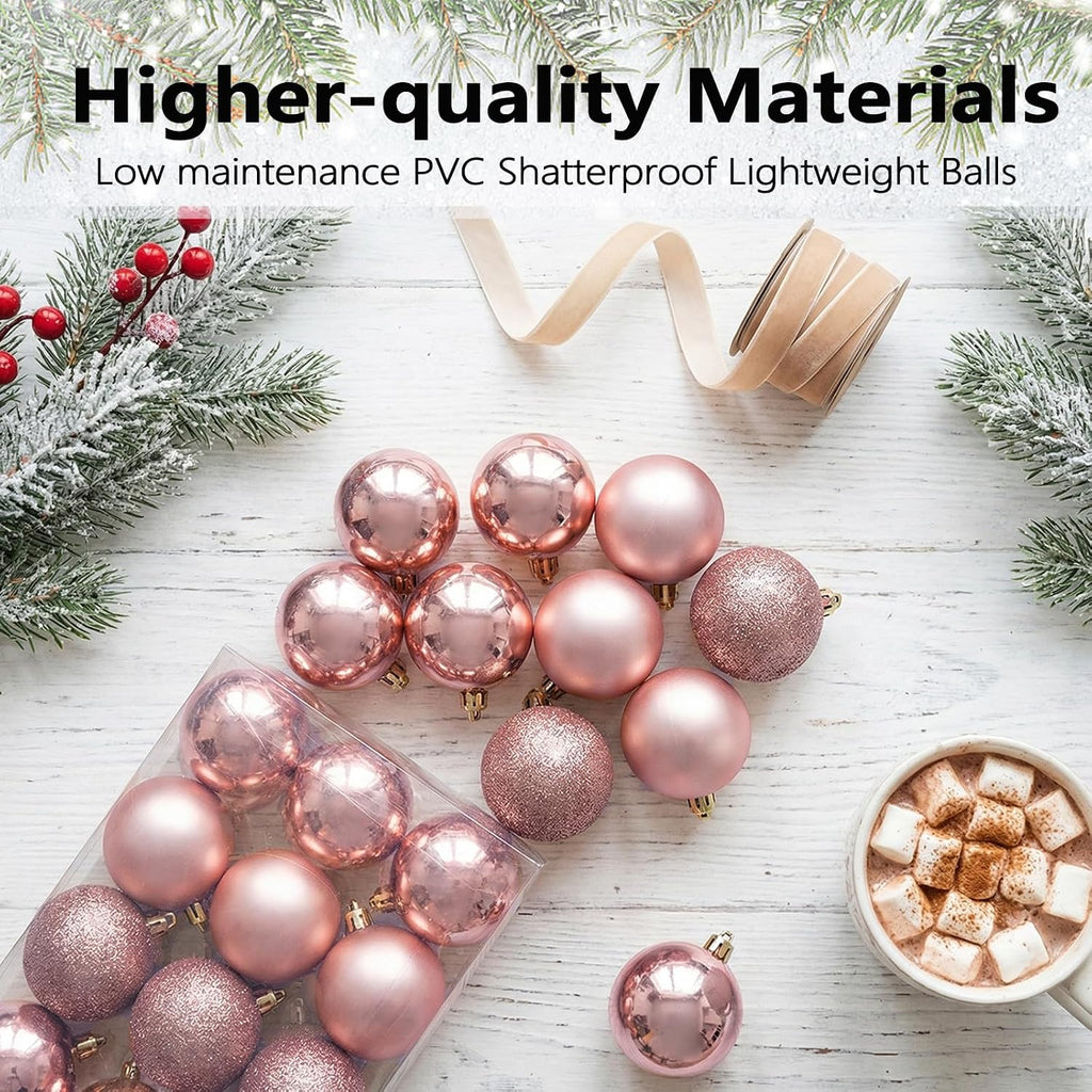 4cm/1.57" Shatterproof Christmas Balls Ornaments, Pre-Strung Hanging Xmas Tree Decorations, 3 Styles Holiday - Set of 24