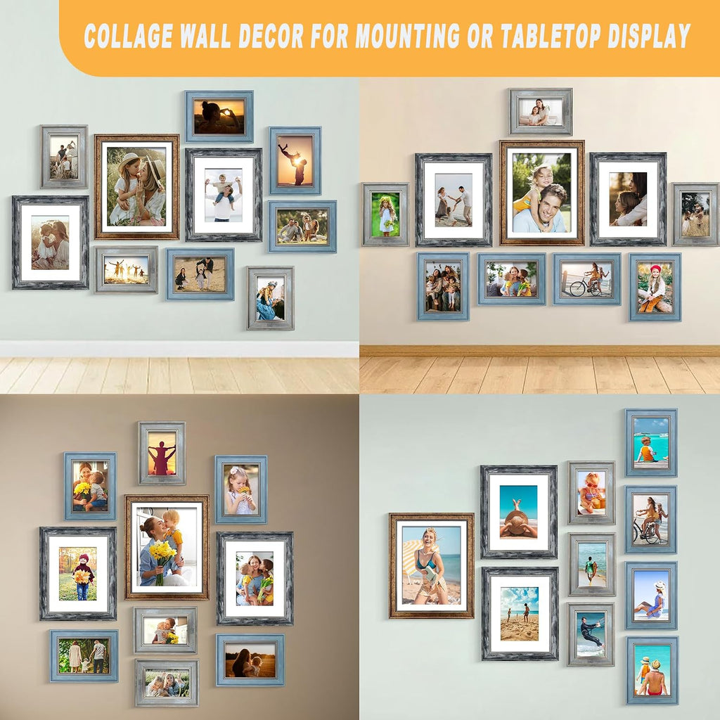 Picture Frames Collage Wall Decor 10-Pack, Gallery Wall Frame Set with 11x14 8x10 5x7 4x6 Frames in 4 Different