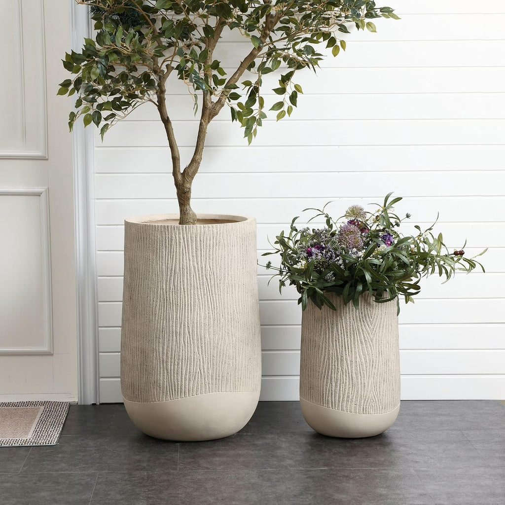 LuxenHome Blended Tan 27" Tall Plant Pot, Large Garden Pot for Plants | With Drainage Hole and Plug, Textured Finish