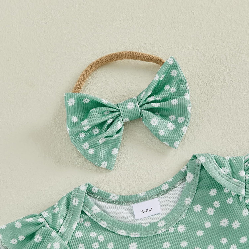 Baby Girl Clothes Summer Floral Romper Tops Shorts Headband Set