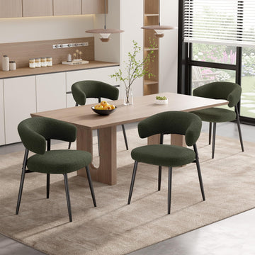 Dining Chairs Set of 4, Mid Century Modern Kitchen Chairs, Boucle Upholstered Dining Chair with Curved Backrest &