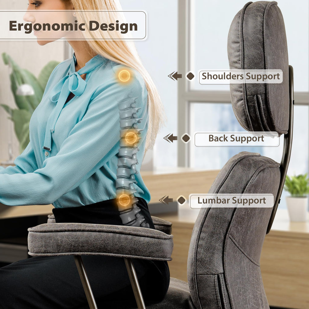 Mid-Century Modern Ergonomic Office Chair, Extra Wide Comfy Executive Chair with Lumbar Support, Suede Leather Light