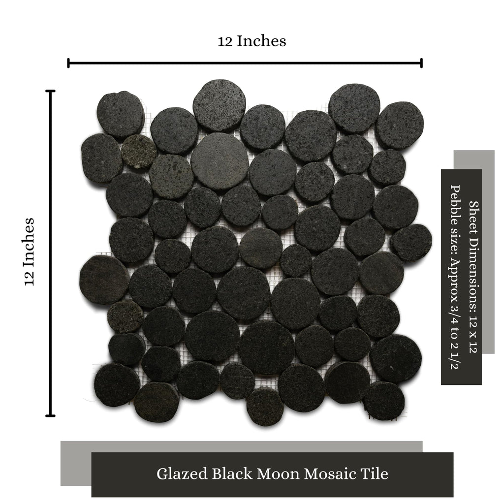 CNK Glazed Black Moon Mosaic - 12" X 12" Unpolished Natural Stone, Bathroom, Kitchen, Backsplashes, Shower Floors