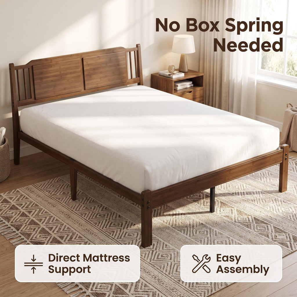 Twin XL 14" Solid Bamboo Wood Bed Frames with Headboard, Brown