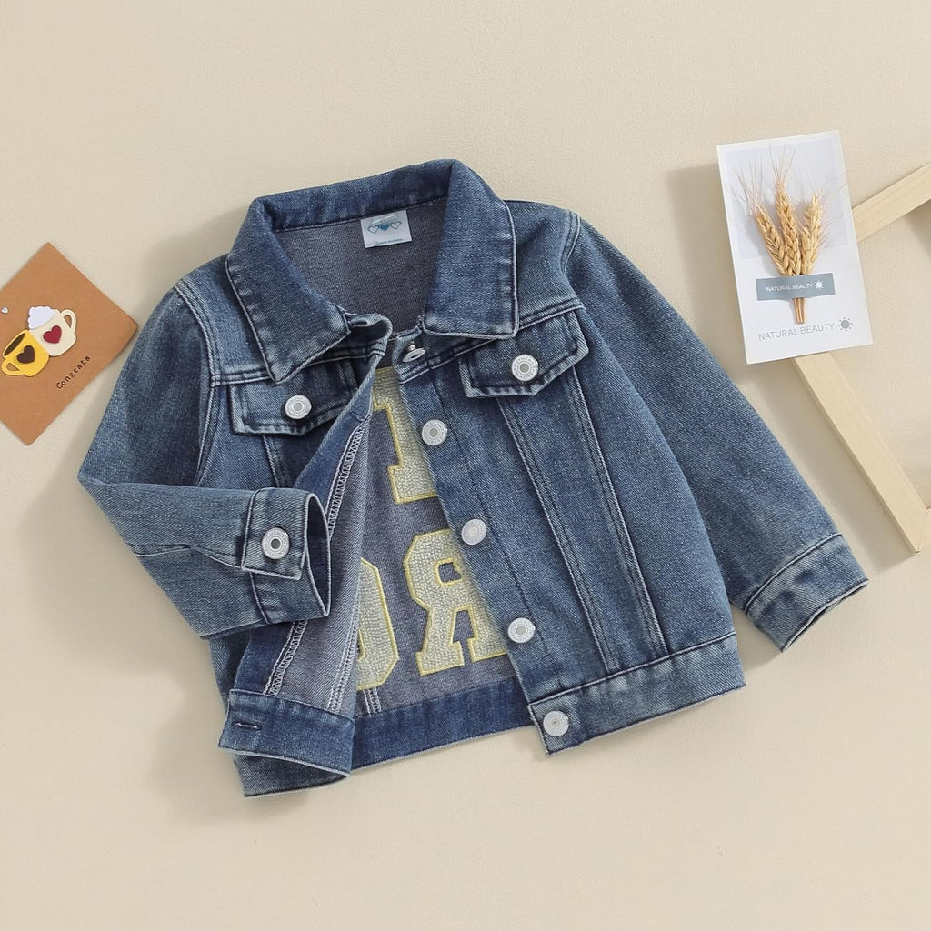 Toddler Baby Girl Jacket Big Lil Sister/Brother Letter Embroidery Jean Long Sleeve Cardigan Button Denim Coat