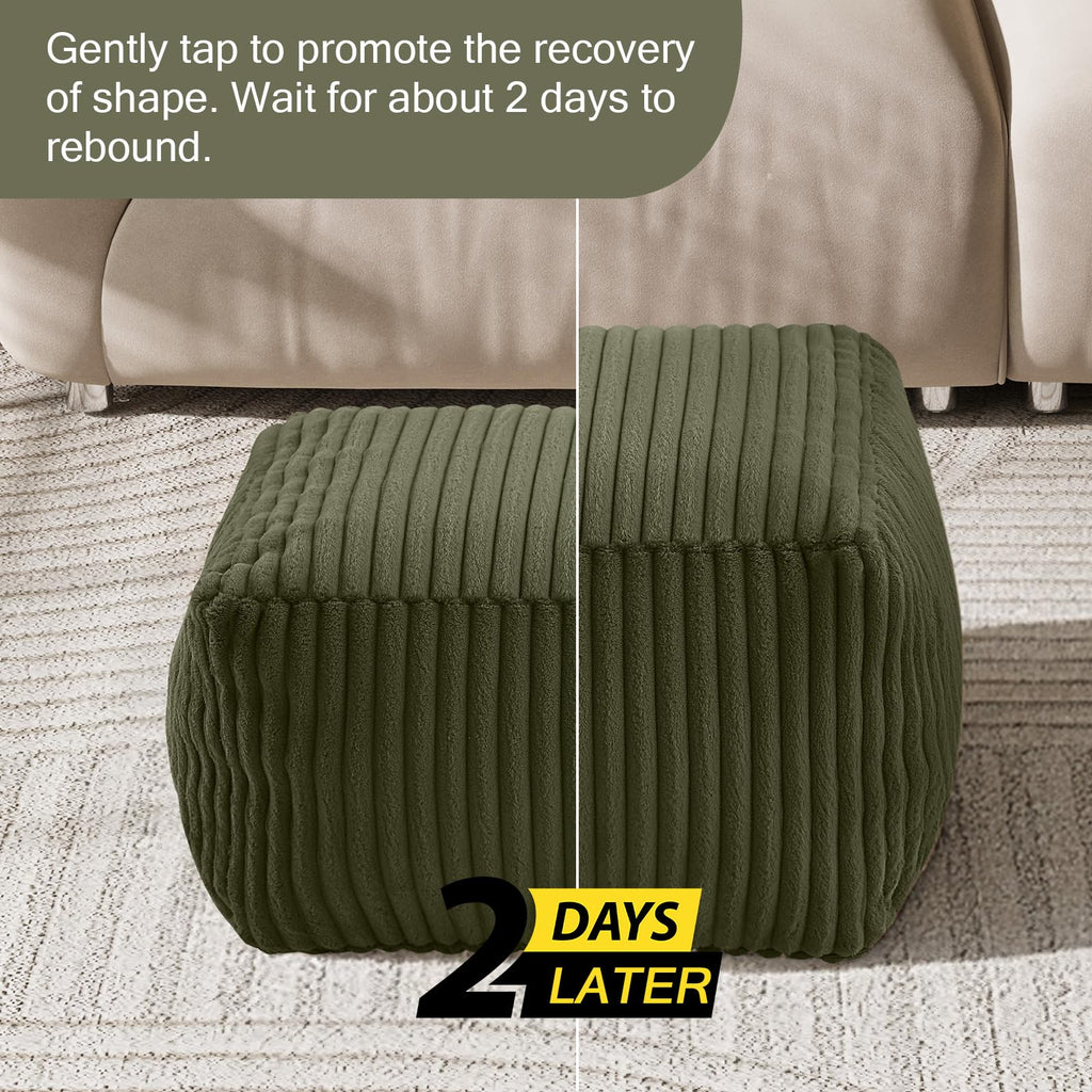 Square Pouf Ottoman Foot Rest, 15 Inch Faux Fur Pouf, Green