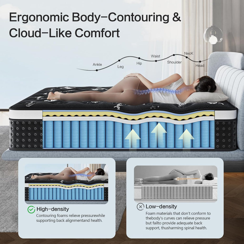 Full Mattress, 12 Inch Full Size Mattress in a Box, with Pocket Springs & Cooling Memory Foam, Hybrid Firm