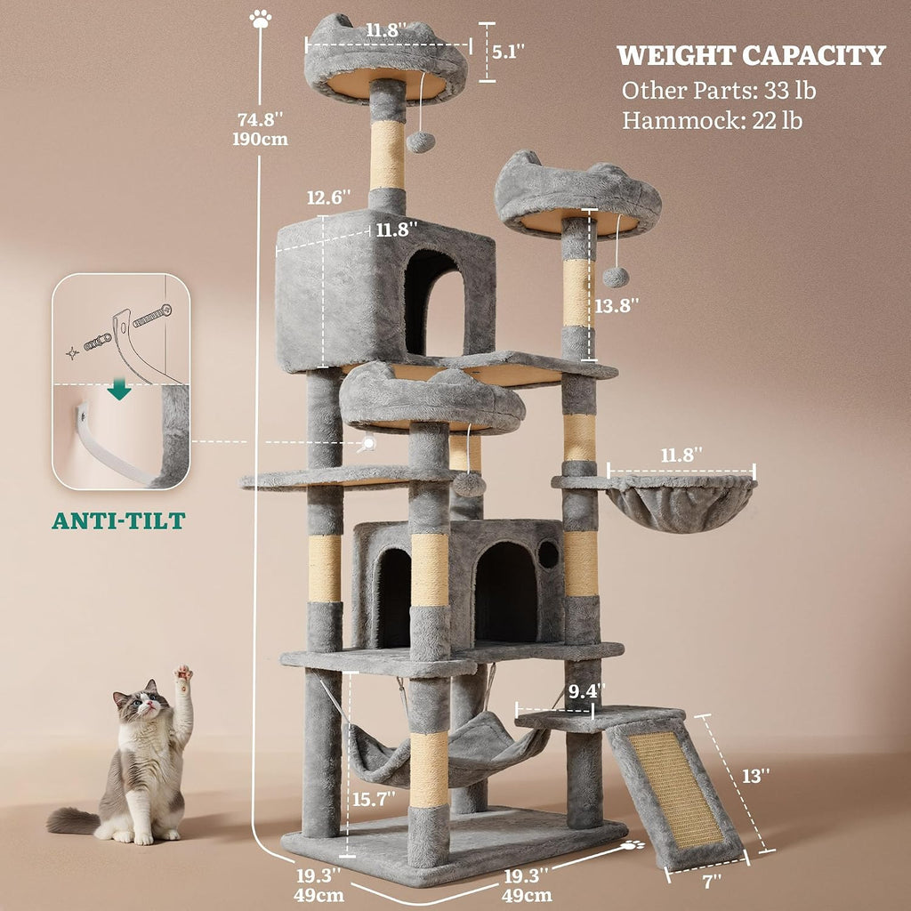 75-Inch Tall Multi-Level Cat Tree Indoor