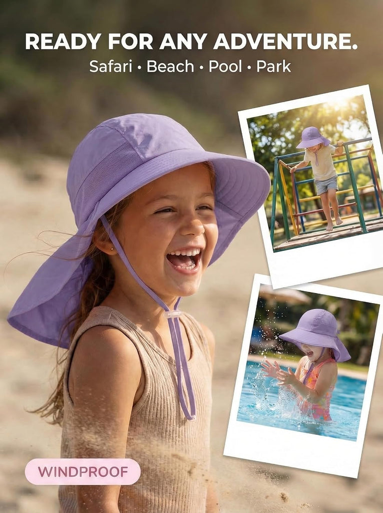 Toddler Sun Hat Kids Bucket Hat UPF 50+ Wide Brim Neck Flap - Adjustable Baby Beach Hat Summer Play Essentials