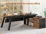 71" Executive Desk with File Cabinet, Large Office Desk with Drawers and Shelves