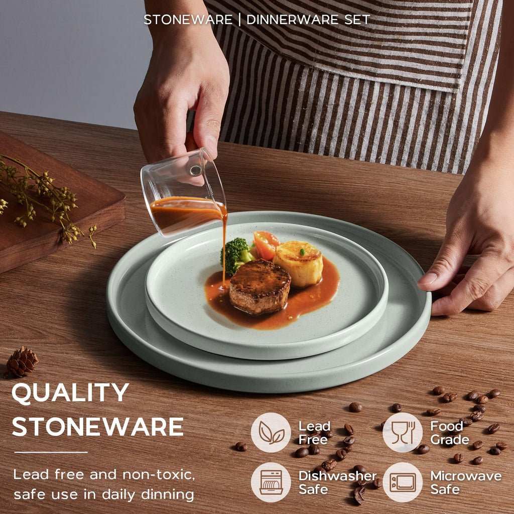 Speckled Dinnerware Set for 4 with Pasta Bowl, 16 Piece Stoneware Plates and Bowls Dishes Set, Microwave & Dishwasher