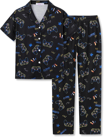 Boys Pajamas Novelty Prints Button-Up Short Sleeve Set