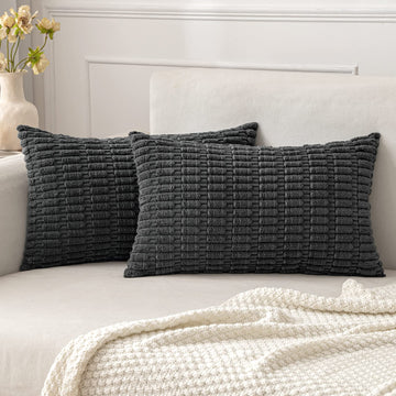 Lumbar Corduroy Decorative Throw Pillow Covers 12x20 Dark Grey