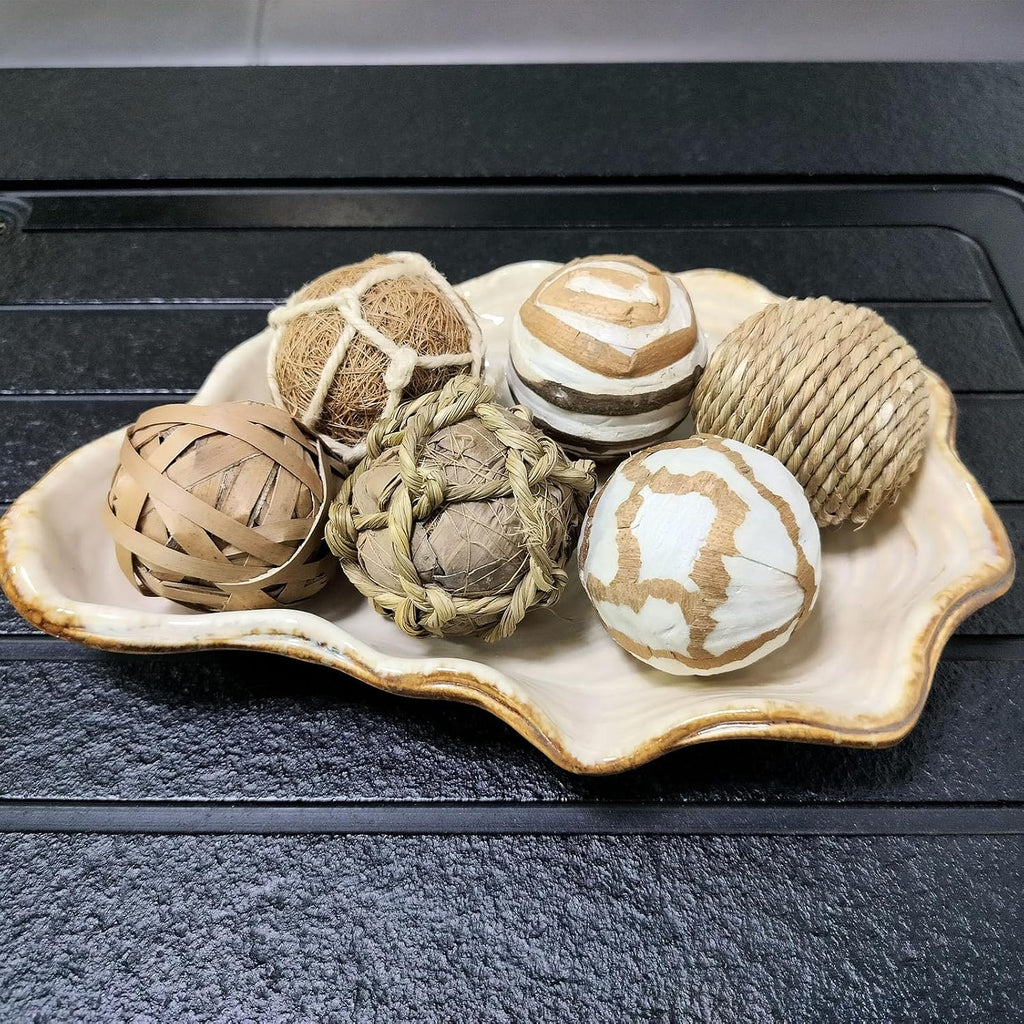 Decorative Balls for Bowl Centerpiece, 2.4 Inch Orbs Spheres Decor Balls Rattan Wicker Balls for Bowl Fillers - Set of 6