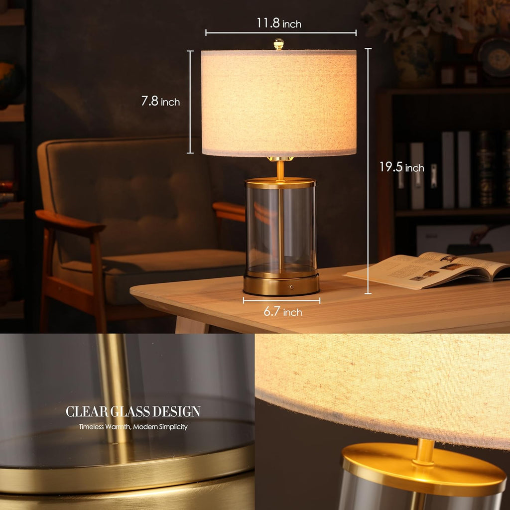O’Bright Luma - Battery Powered Table Lamp, Cordless Glass Bedside Lamp with Rechargeable Battery