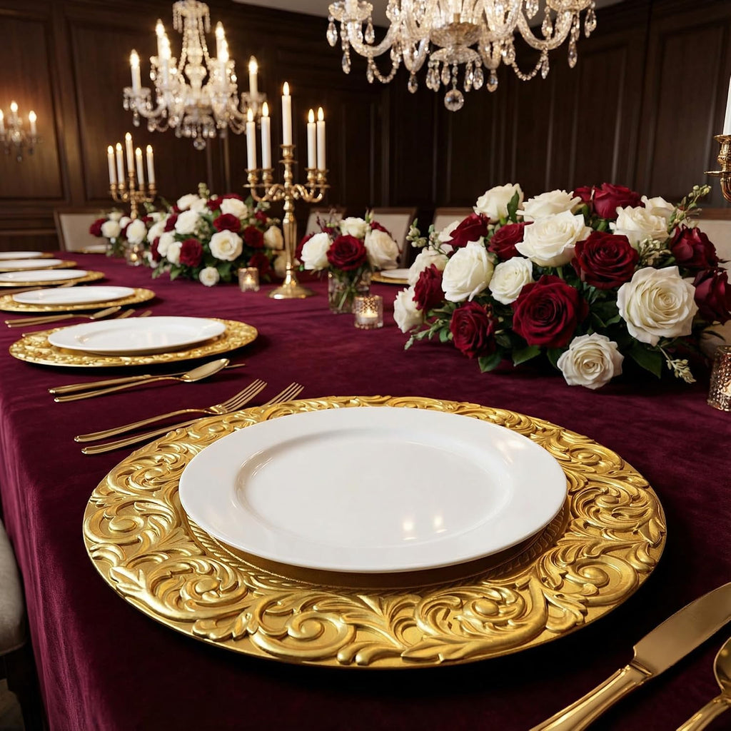 Inch Gold Charger Plates,Plastic Charger for Dinner Plates - Set of 12
