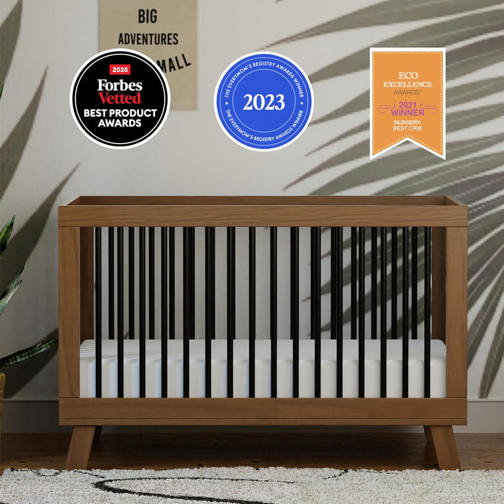 Hudson 3-in-1 Convertible Baby Crib, Natural Walnut/Black | Baby Crib Converts to Toddler Bed & Daybed - GREENGUARD