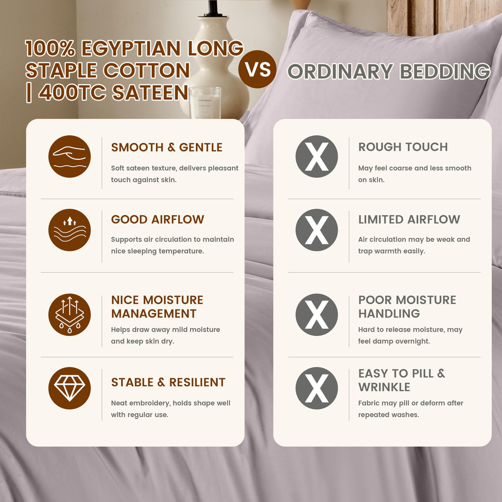100% Egyptian Cotton Duvet Cover Set 400 Thread Count Embroidery Design Long Staple Pure Soft Sateen Weave Bedding
