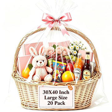 Large Cellophane Bags for Gift Baskets - 30X40 Inch 20 Pack Clear Gift Bags Cellophane Wrap Bags Plastic Bag with 20