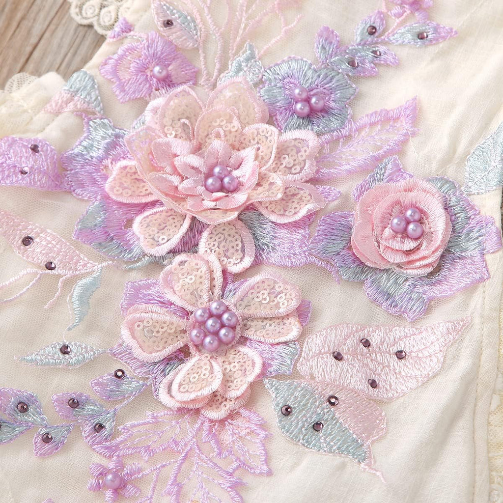 Baby Girl Lace Romper Delicate Embroidery Backless Bodysuit with Flower Headband 2pcs Cake Smash Outfit...