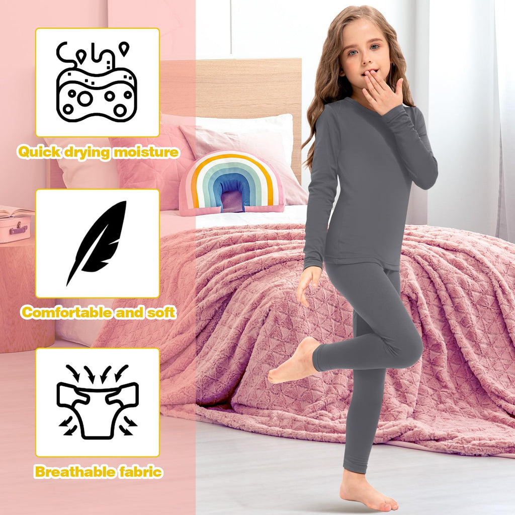 5 Set Girls Thermal Underwear Set Fleece Lined Long Winter Underwear Kids Base Layer Thermal Top Bottom Warm