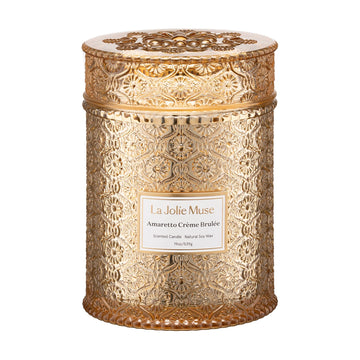 Amaretto Crème Brûlée Scented Candle | Almond Liqueur, Dried Fruit & Caramel | 19 oz Wooden Wick | 90 Hours Clean